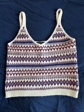 rag & bone Cream Knit Tank with Burgundy and Blue Fair Isle Pattern